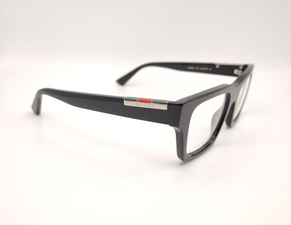 gafas gucci gg1889o 001 rectangulares en acetato negro con detalle metálico en varilla

