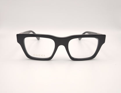 gafas gucci gg1889o 001 rectangulares en acetato negro con detalle metálico en varilla

