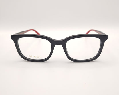 gafas gucci de pasta negra y varillas en rojo y verde con logo dorado