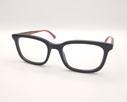 gafas gucci de pasta negra y varillas en rojo y verde con logo dorado