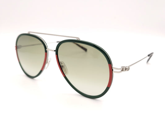 gafas de sol gucci aviador con aro verde rojo y lente degradada