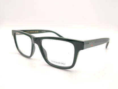 gafas gucci graduadas verde oscuro con forma rectangular y detalle tricolor en la varilla