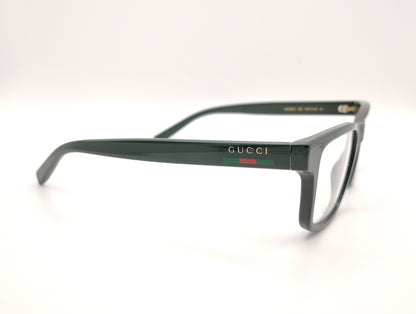 gafas gucci graduadas verde oscuro con forma rectangular y detalle tricolor en la varilla