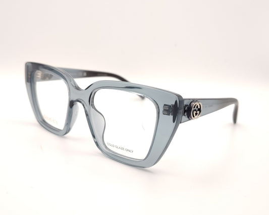 gafas gucci graduadas de acetato translúcido azul grisáceo con montura geométrica y doble g metálica