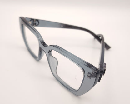 gafas gucci graduadas de acetato translúcido azul grisáceo con montura geométrica y doble g metálica