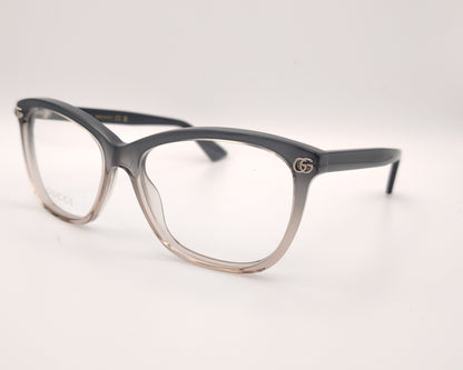 gafas gucci graduadas con montura degradada gris humo y transparente y detalle gg metálico