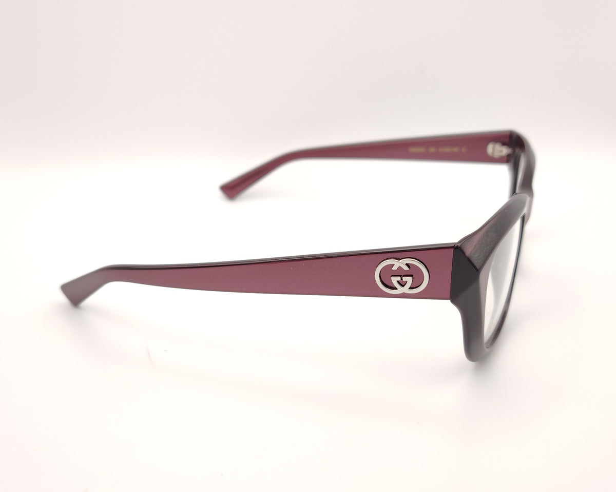 gafas graduadas gucci gg2202o de acetato con montura geométrica  color berengena ligeramente cat eye y logo gg metálico en las varillas