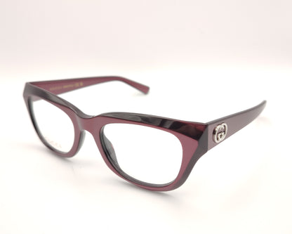gafas graduadas gucci gg2202o de acetato con montura geométrica  color berengena ligeramente cat eye y logo gg metálico en las varillas