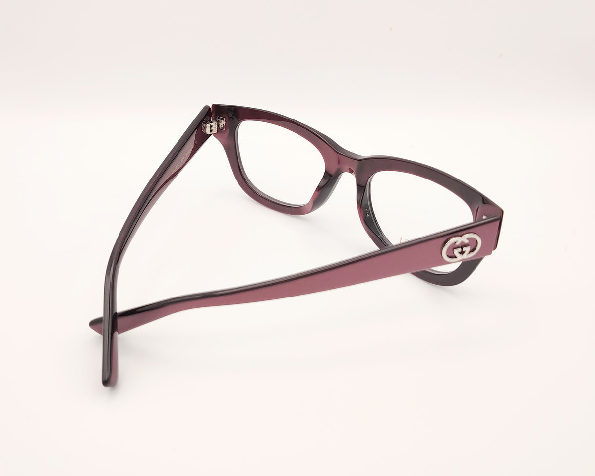 gafas graduadas gucci gg2202o de acetato con montura geométrica  color berengena ligeramente cat eye y logo gg metálico en las varillas