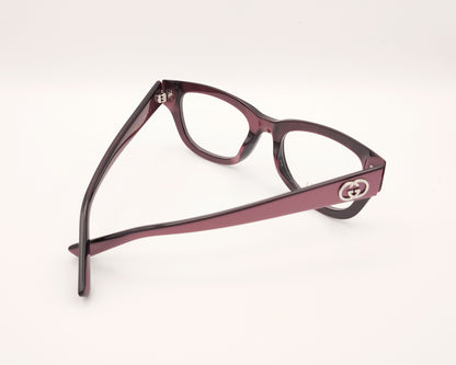 gafas graduadas gucci gg2202o de acetato con montura geométrica  color berengena ligeramente cat eye y logo gg metálico en las varillas