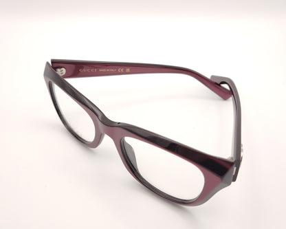 gafas graduadas gucci gg2202o de acetato con montura geométrica  color berengena ligeramente cat eye y logo gg metálico en las varillas