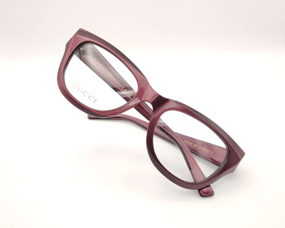 gafas graduadas gucci gg2202o de acetato con montura geométrica  color berengena ligeramente cat eye y logo gg metálico en las varillas