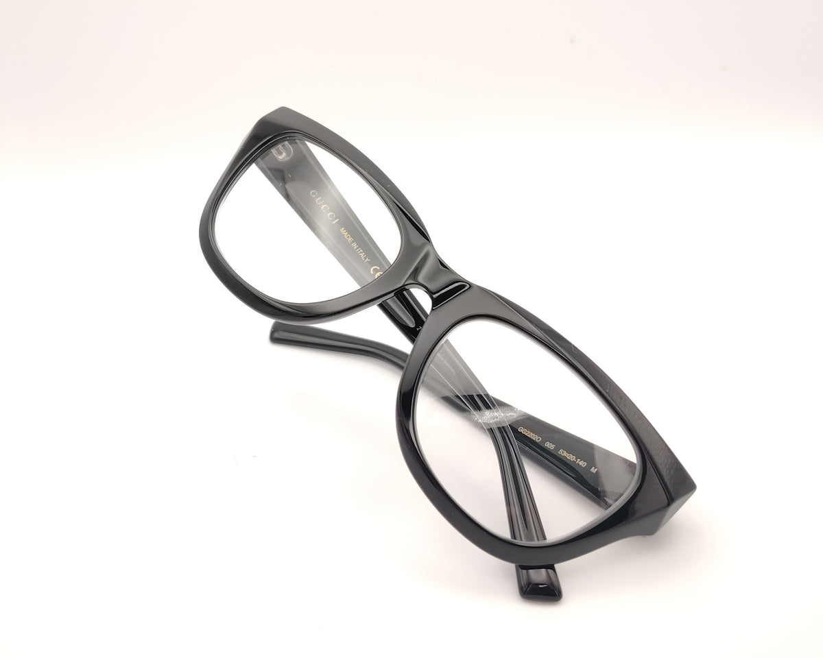 gafas graduadas gucci gg2202o de acetato con montura geométrica  color negro ligeramente cat eye y logo gg metálico en las varillas