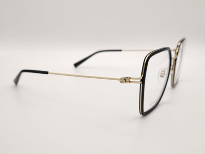 gafas gucci cuadradas con estructura metálica dorada y borde negro brillante