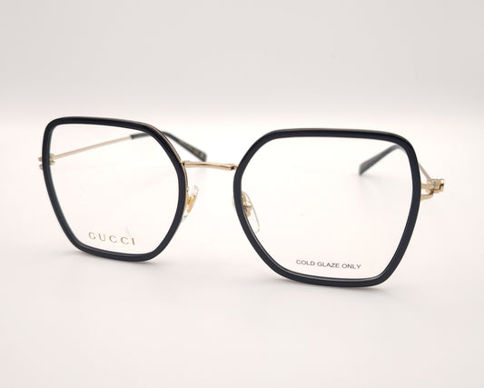 gafas gucci cuadradas con estructura metálica dorada y borde negro brillante