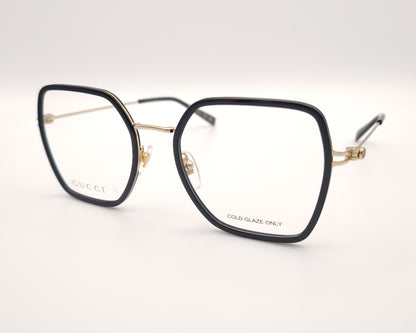 gafas gucci cuadradas con estructura metálica dorada y borde negro brillante