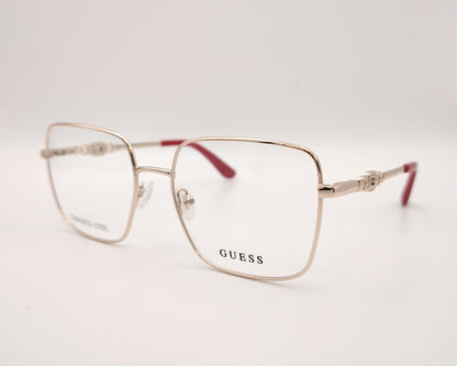 gafas graduadas guess de acero inoxidable doradas con forma cuadrada y terminales rojos