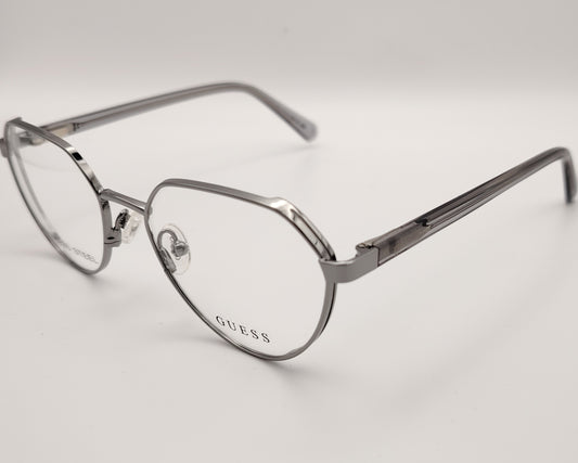 guess gu50136 gafas de metal redondeado en color plata con varillas de acetato transparente