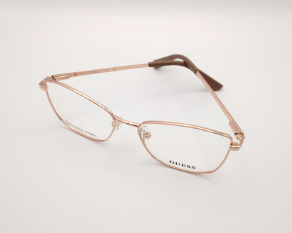 gafas guess graduadas con montura metálica oro rosado y patillas con detalle animal print