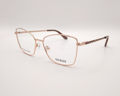 gafas guess graduadas con montura metálica oro rosado y patillas con detalle animal print