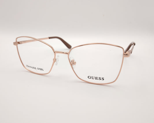 gafas guess graduadas con montura metálica oro rosado y patillas con detalle animal print