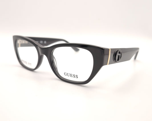 gafas graduadas guess petite fit negras con detalle circular del logo en la varilla