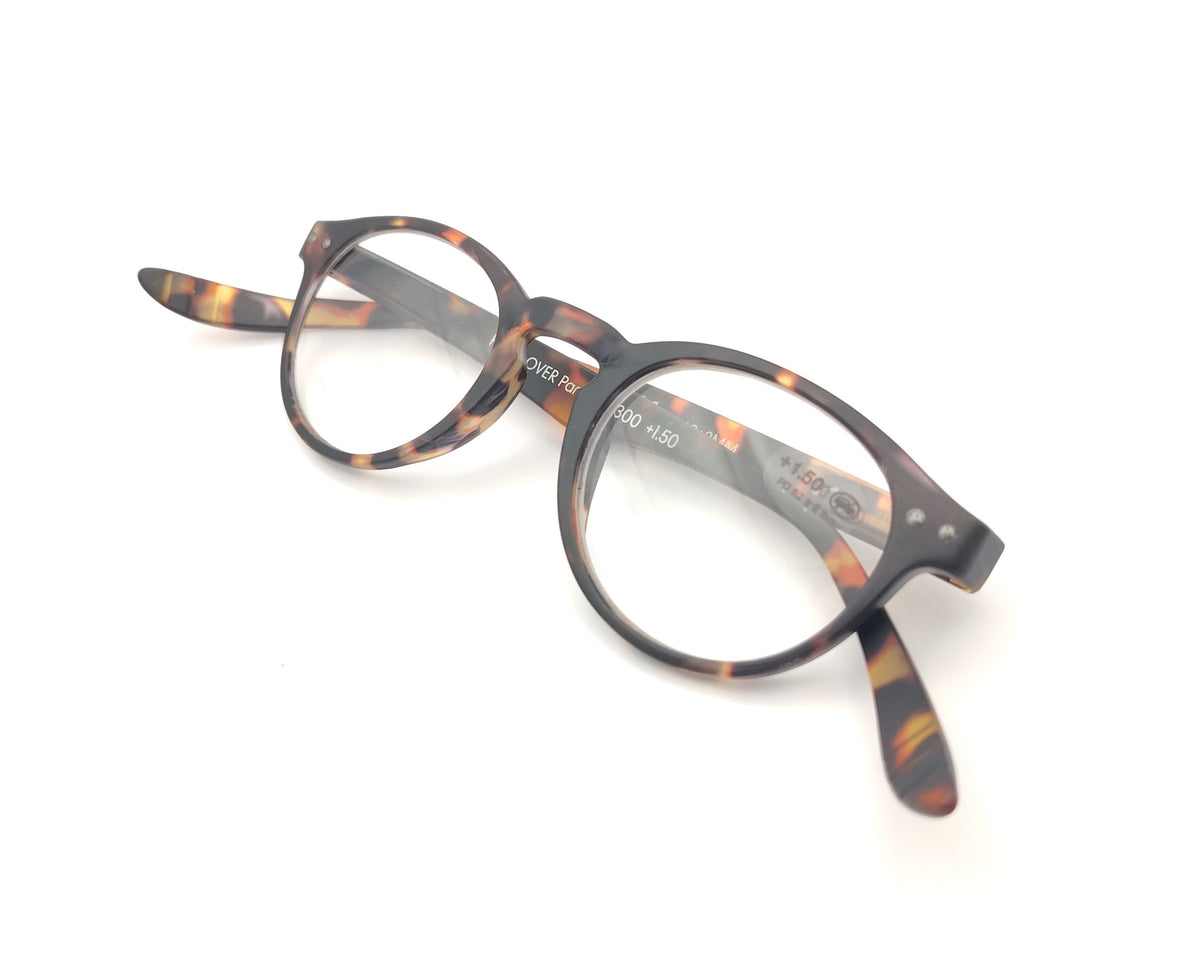 gafas premontadas de presbicia color carey con varillas largas curvas tipo koala para  poder dejarlas colgadas del cuello 