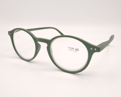 gafas premontadas redondas color verde mate con lentes para presbicia

