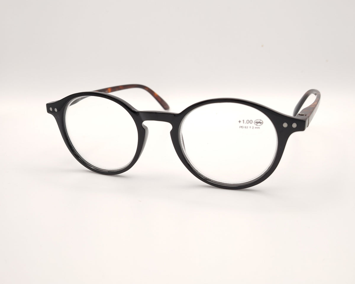 gafas premontadas de lectura redondas en negro con puente tipo llave 