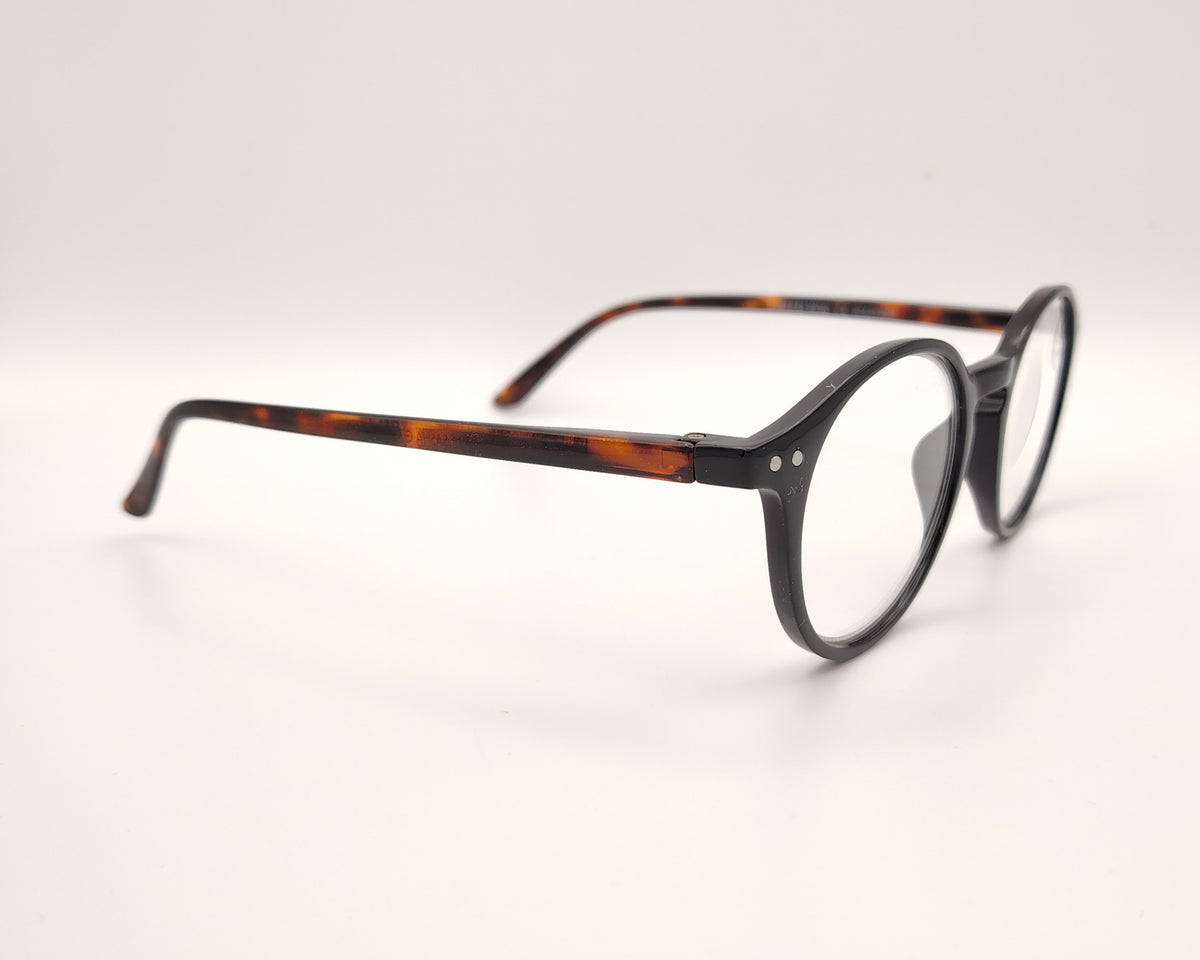 gafas premontadas de lectura redondas en negro con puente tipo llave 