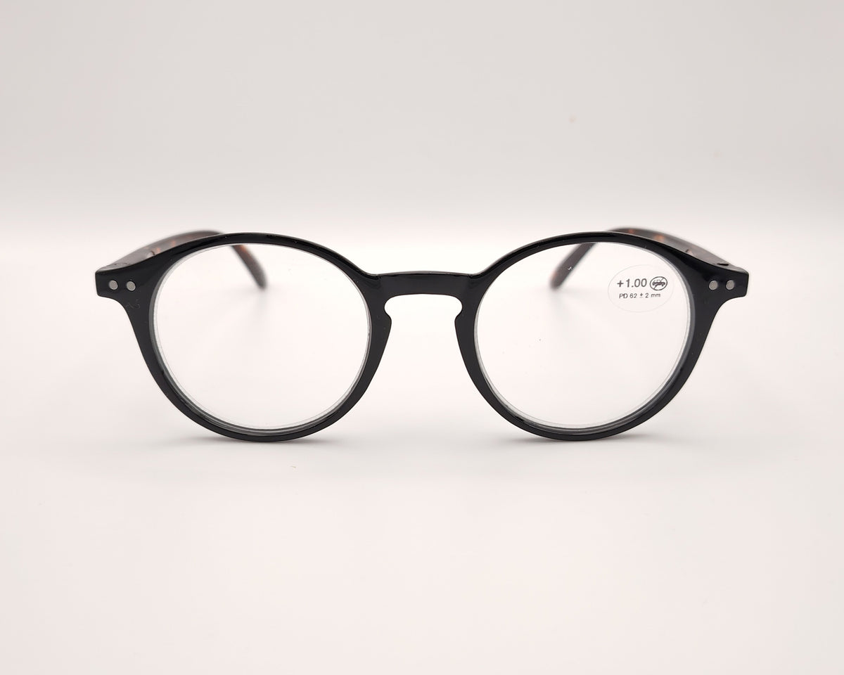 gafas premontadas de lectura redondas en negro con puente tipo llave 
