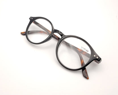 gafas premontadas de lectura redondas en negro con puente tipo llave 