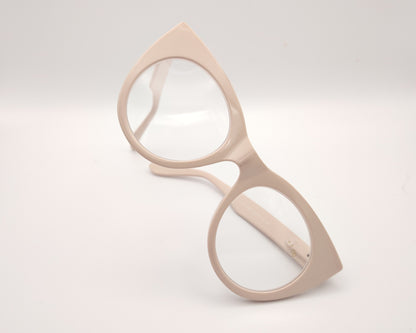 gafas premontadas de lectura de forma redondeada en color beige claro +1.00 dioptrías