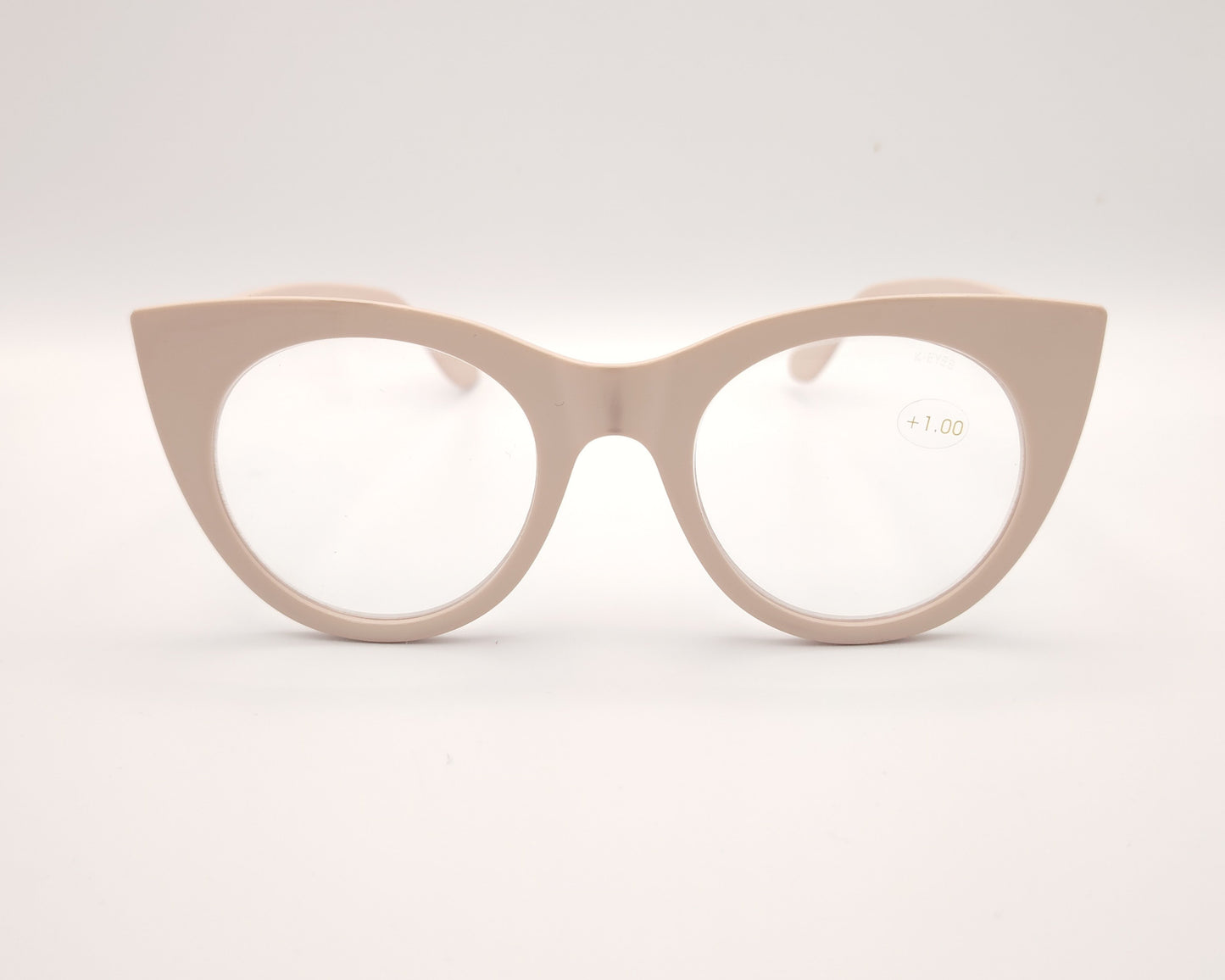 gafas premontadas de lectura de forma redondeada en color beige claro +1.00 dioptrías