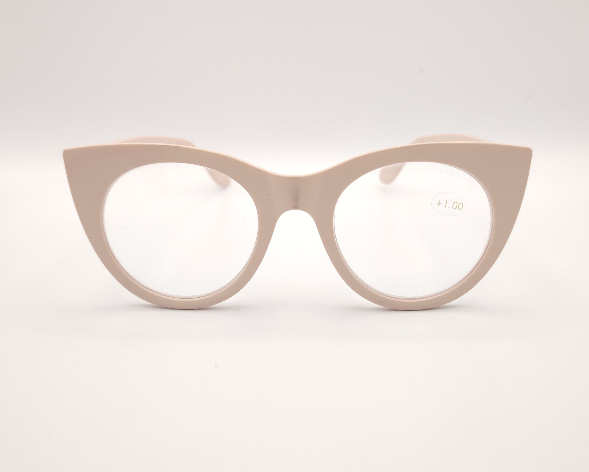 gafas premontadas de lectura de forma redondeada en color beige claro +1.00 dioptrías