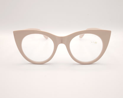gafas premontadas de lectura de forma redondeada en color beige claro +1.00 dioptrías