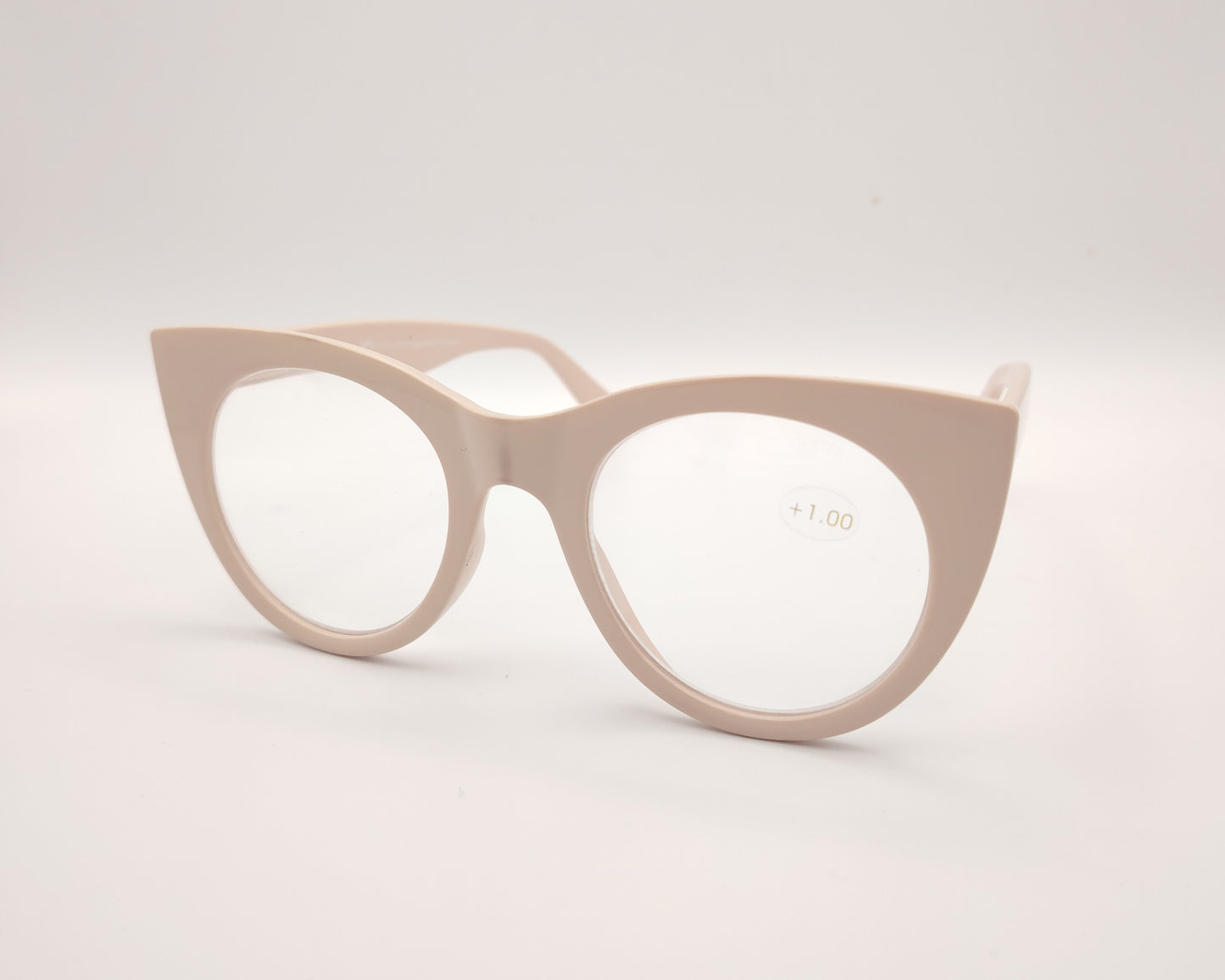 gafas premontadas de lectura de forma redondeada en color beige claro +1.00 dioptrías