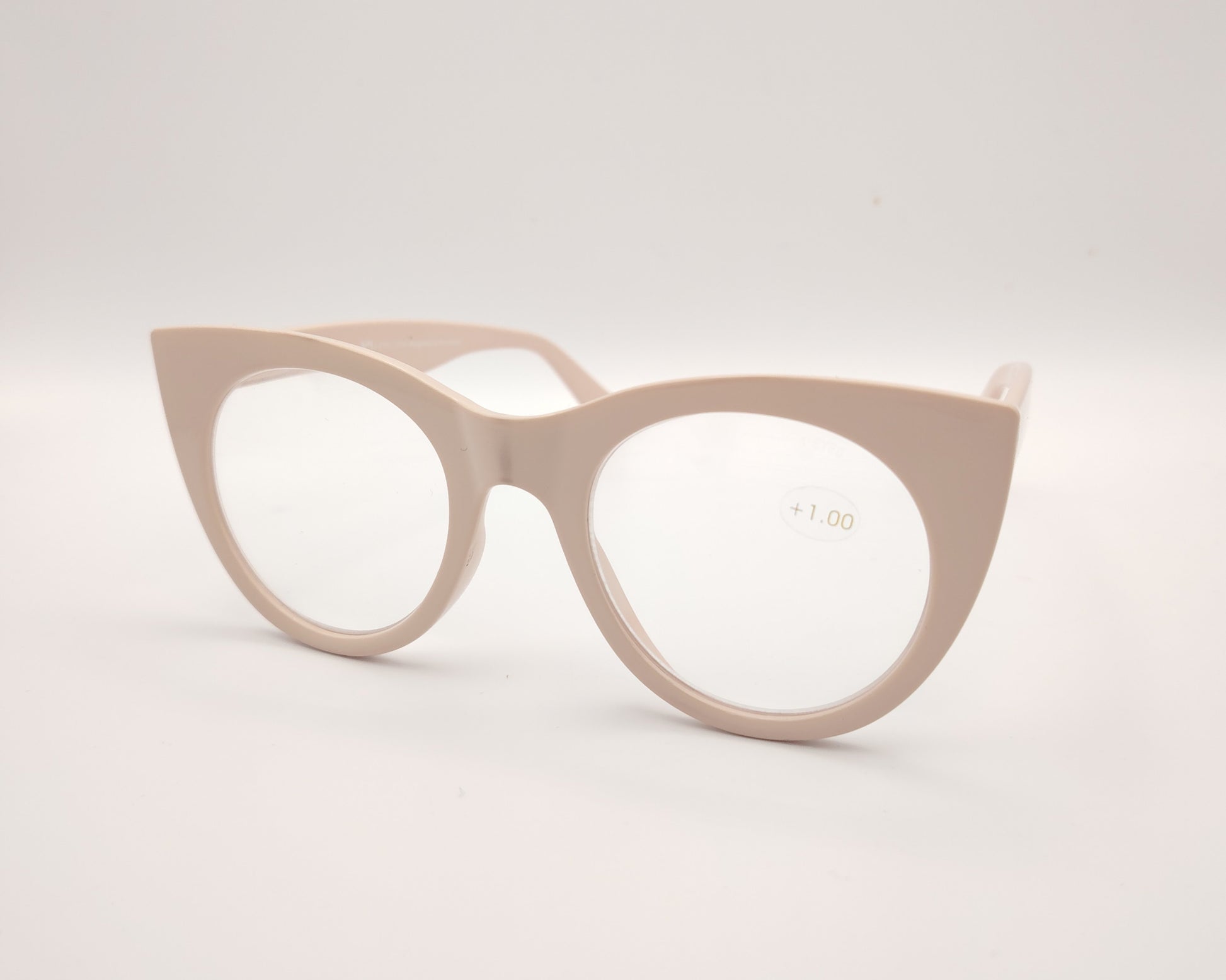 gafas premontadas de lectura de forma redondeada en color beige claro +1.00 dioptrías