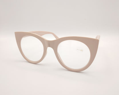 gafas premontadas de lectura de forma redondeada en color beige claro +1.00 dioptrías