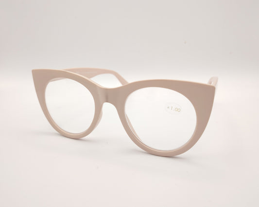 gafas premontadas de lectura de forma redondeada en color beige claro +1.00 dioptrías