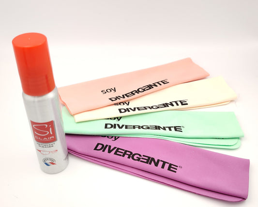 kit limpiagafas compuesto de spray si clair rellenable y gamuza divergente