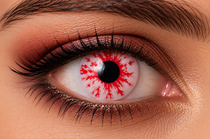 lentillas de fantasía semanales para halloween bloodshot blancas con moteado rojo simulando sangre