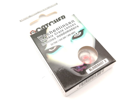 lentillas de fantasía semanales para halloween bloodshot blancas con moteado rojo simulando sangre