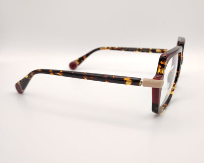 gafas cuadradas grandes con montura carey y detalles burdeos marca le parc