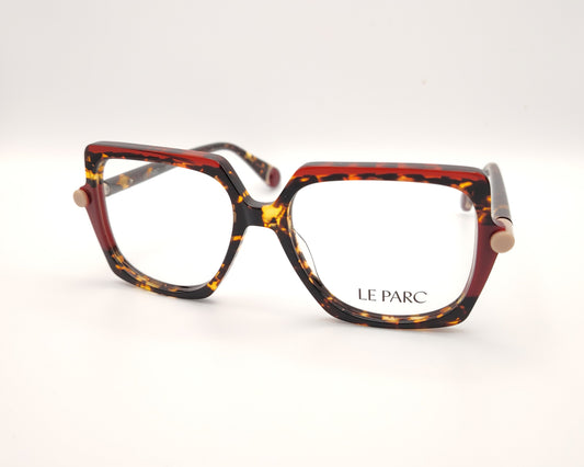 gafas cuadradas grandes con montura carey y detalles burdeos marca le parc