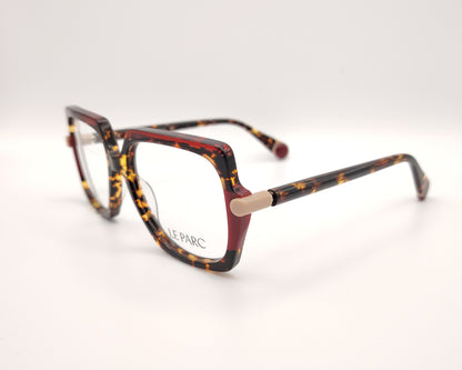 gafas cuadradas grandes con montura carey y detalles burdeos marca le parc