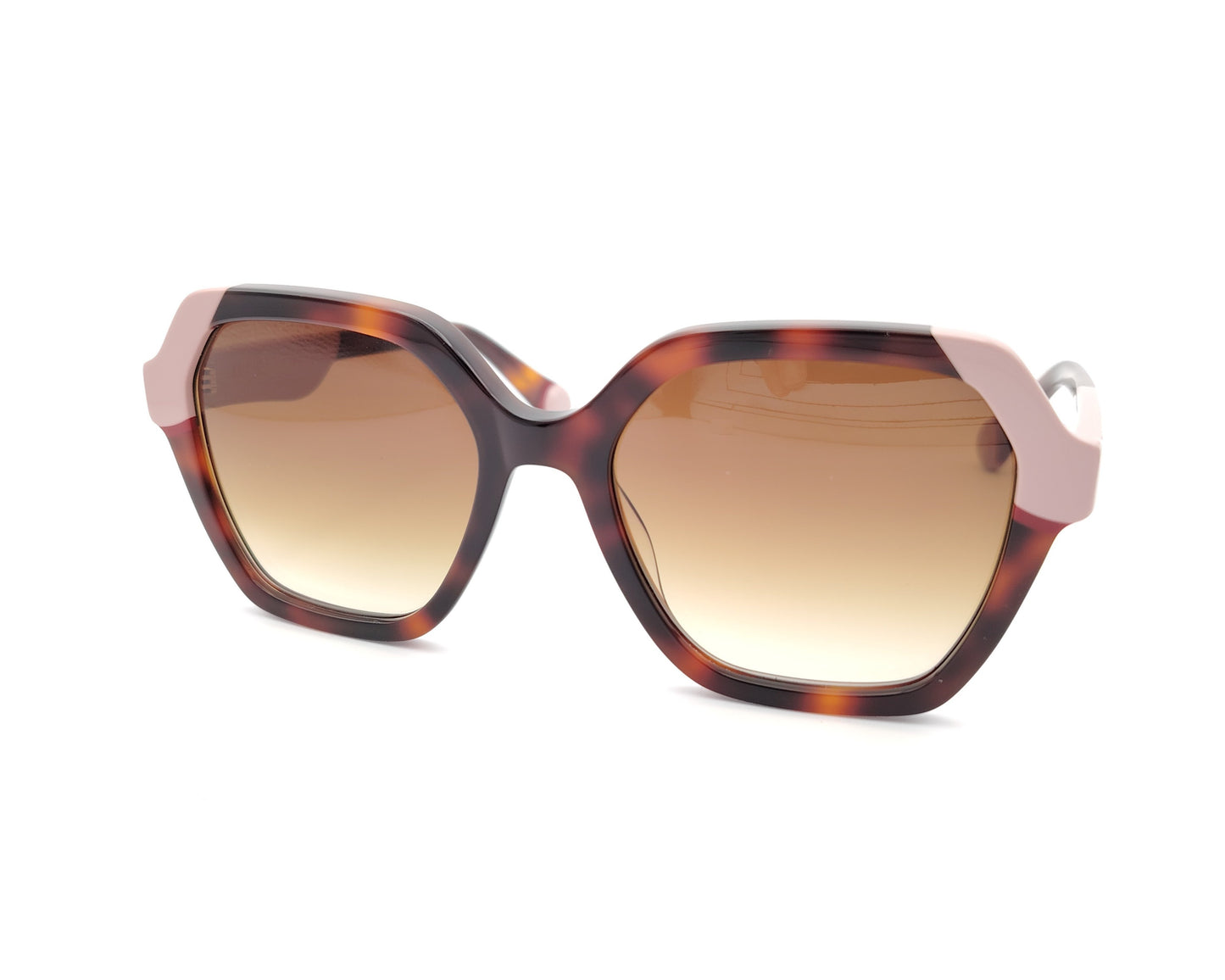 gafas de sol le parc draper 02 geométricas oversize en carey y rosa empolvado con lentes degradadas