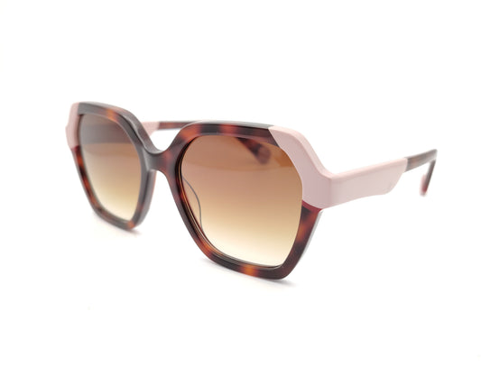 gafas de sol le parc draper 02 geométricas oversize en carey y rosa empolvado con lentes degradadas
