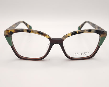 gafas le parc foster 04, montura de acetato en tonos habana, verde y marrón, diseño cuadrado con líneas geométricas, estilo moderno y sofisticado