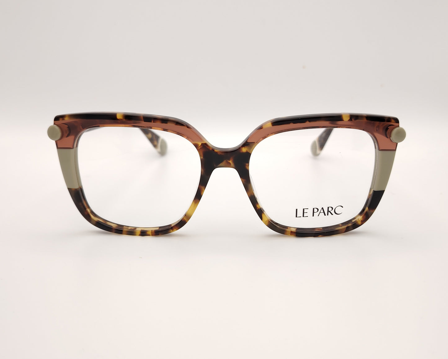 gafas de vista le parc con montura carey cuadrada y detalles en color beige claro